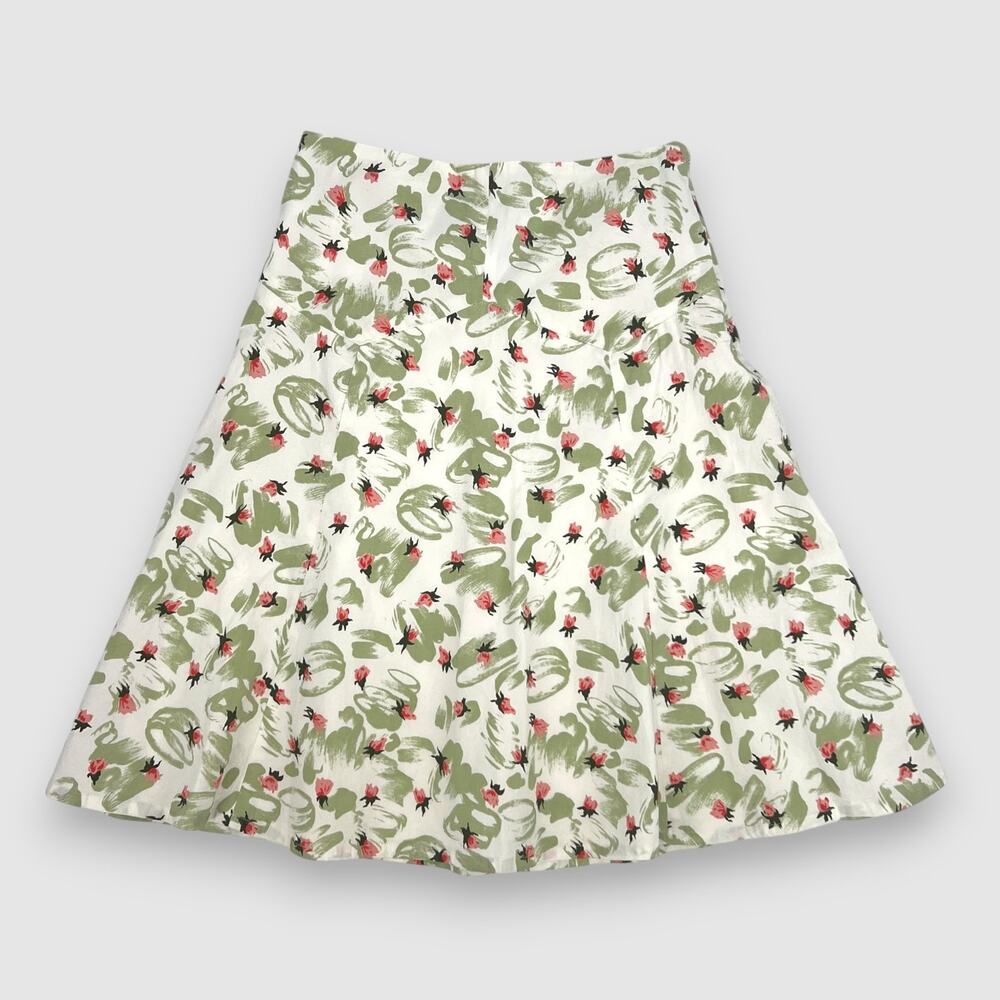 Anthropologie Elevenses Green and Pink Watercolor Floral A-Line Skirt Size 4 - Picture 2 of 7